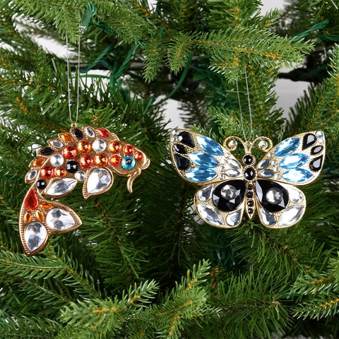 Ornamenti Appesi Per Albero Di Natale Ferro Acrilico Cristallo Forme Animali Fiori Filo Di Metallo Arredamento Festa
