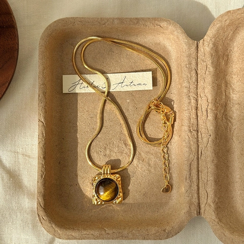 Collar Con Colgante De Ojo De Tigre Retro Vintage Chapado En Oro De 18 Quilates Cadena De Perlas Artificiales Joyería Para Mujer Elegante