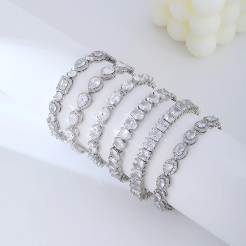 Sparkling Zircon Copper Bracelet With Pear And Oval Stones Luxury Wedding Party Jewelry For Women