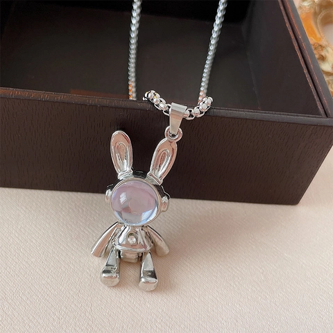 Hanger Ketting Astronaut Konijn Legering Hars Maansteen Stijl Mechanisch Cyberpunk Lange Box Ketting Trendy Sieraden