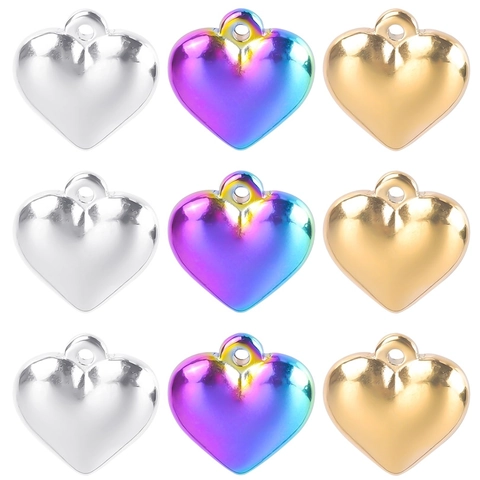 Colgante Corazón Acero Inoxidable Forma 3D Superficie Espejo Pulida DIY Joyería Amuleto Colores Arcoíris Oro Plata