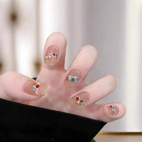 5D Embossed Nail Art Stickers 3D Relief Mixed Colorful Rhinestones Artificial Pearls Luxury Self Adhesive Waterproof DIY Decoration