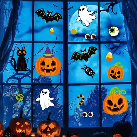 Adesivi Finestra Halloween Vinile Elettrostatico Zucca Fantasma Pipistrello Decorazione Parete Casa