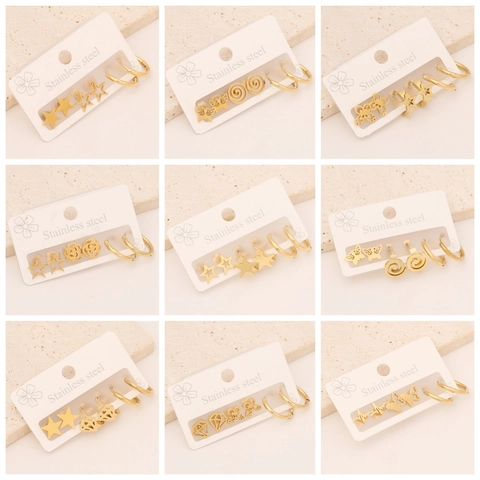 Gold Stainless Steel Stud And Hoop Earrings For Women Geometric Star Butterfly Heart Minimalist Fashion Jewelry