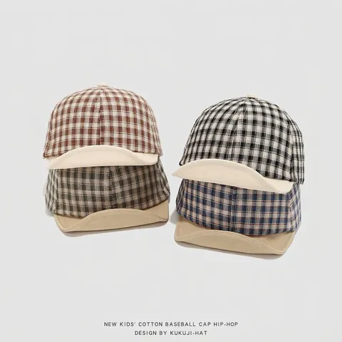 Gorra De Béisbol A Cuadros Para Niños Algodón Visera Suave Ajustable Sombrero De Sol Hip-Hop Para Bebé