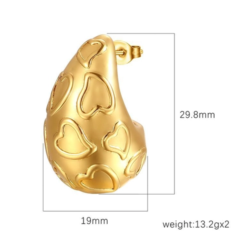 Pendientes De Gota Vintage De Acero Inoxidable Chapados En Oro De 18K Con Relieve De Corazón Para Mujer