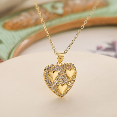 Hart Hanger Ketting Koper 18K Verguld Zirkonia Minimalistische Elegante Sieraden Voor Dames