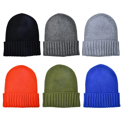 Bonnet En Tricot Couleur Unie Beanie Nervuré Revers Chaud Doux Bonnet D'Hiver Pour Hommes Femmes Extérieur Décontracté Style Minimaliste