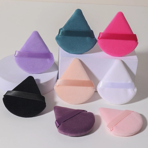 Borla De Polvo Triangular Esponjas De Maquillaje Terciopelo Suave Para Fijar Base Con Asa De Cinta