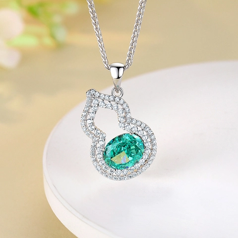 925 Sterling Silver Gourd Pendant Necklace For Women Chinese Style Luck Symbol Jewelry Paraiba Padparadscha Tanzanite Rhinestone Necklaces