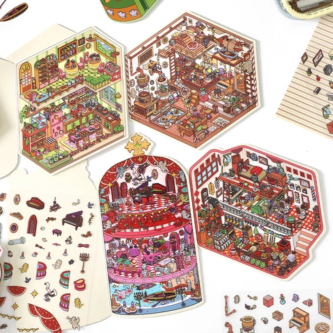 Scenery Decorative Stickers PET Retro DIY Scrapbook Mini Room Scene Stationery Material For Journaling