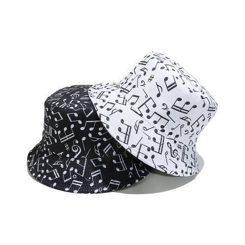 Music Note Print Bucket Hat Polyester Sun Shield Outdoor Casual Fashion For Unisex