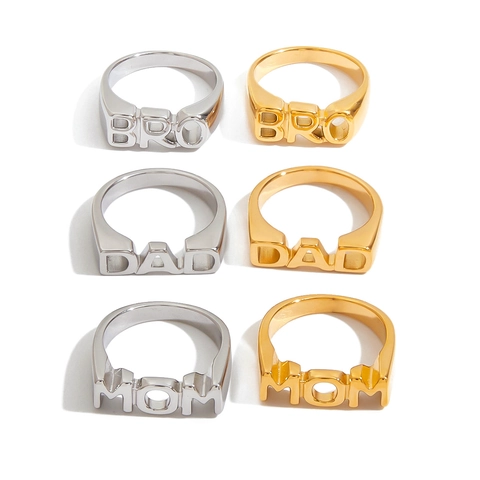 Anillo Letra MOM DAD BRO Acero Inoxidable Chapado En Oro 18K Impermeable Hipoalergénico Joyería Familiar Regalo Mujeres