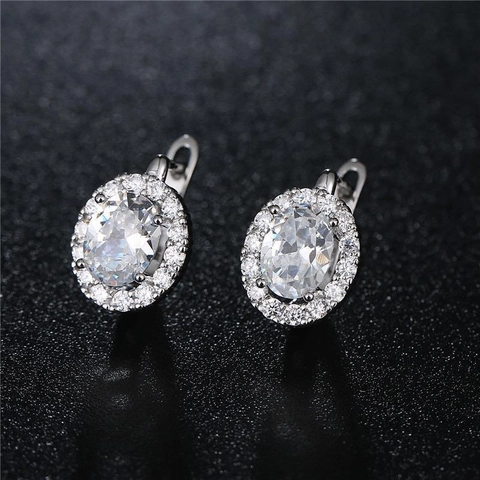 Leverback Hoop Earrings Copper Cubic Zirconia Oval Pear Flower Shape Halo Elegant Jewelry Wedding Party Accessoires For Women