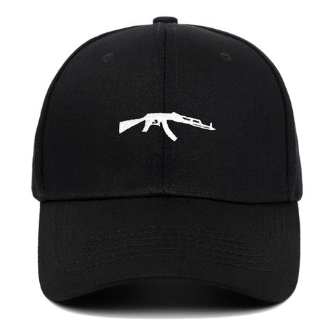 Cappello Da Baseball Con Ricamo Fucile AK-47 Cotone Regolabile Nero Streetwear Per Uomini