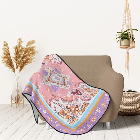 Bohemian Flannel Throw Blanket Soft Polyester Geometric Floral Moon Phase Print Decorative Sofa Nap Blanket For Home Office