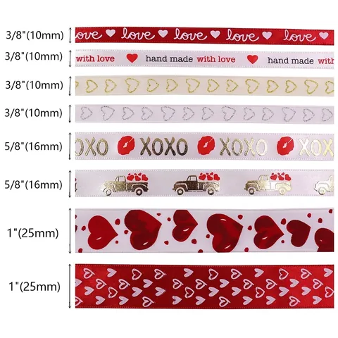Valentine's Day Heart Lip Print Decorative Ribbon Polyester Satin For Gift Wrapping DIY Craft Wedding Party Decor