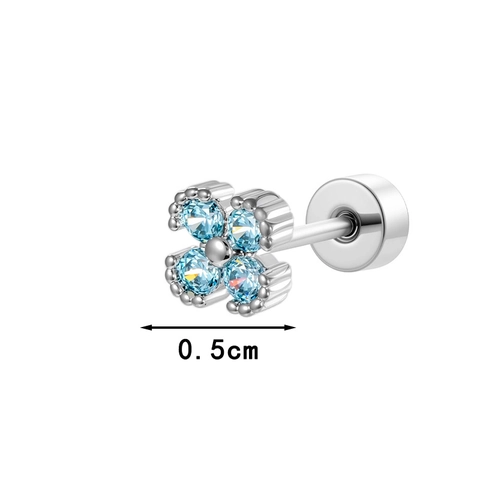Orecchino Cartilagine Fiore Zirconia Blu Chiaro Acciaio Titanio Piercing Elica Gioielleria Per Donne
