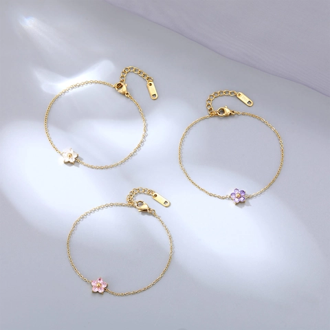 Bracelet Pendentif Fleur Acier Inoxydable Plaqué Or Zircon Cristal Style Floral Doux Bijoux Élégants Pour Femmes