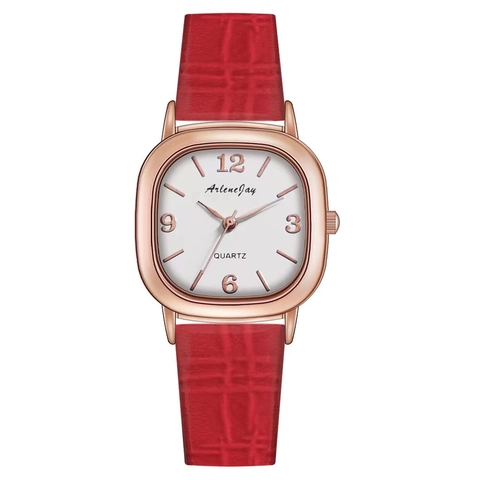 Women Quartz Watch Square Alloy Case PU Leather Strap Casual Fashion Rose Gold Rectangular Dial Simple Analog