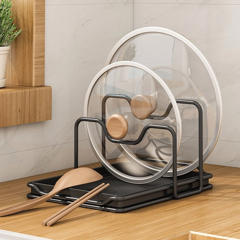 Pot Lid Holder Cutting Board Rack Stainless Steel With Drip Tray Kitchen Countertop Organizer Multi Layer Stand