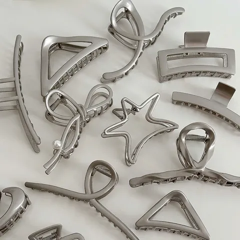 Elegant Metal Hair Claw Clips Geometric Large Shark Clip Alloy Star Heart Bow Design Ponytail Holder Hair Accessories