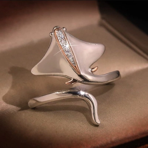 Mantarochen Offener Ring Verstellbar Zinklegierung Strass Stechrochen Tier Form Finger Schmuck Zubehör Für Damen Herren Geschenk