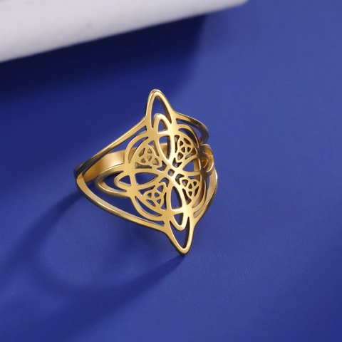 Witch Knot Ring Stainless Steel Hollow Celtic Geometric Vintage Band For Men Women Gothic Jewelry