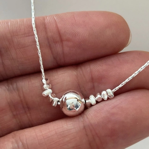 925 Sterling Silver Round Ball Pendant Necklace Minimalist Polished Bead Chain Jewelry For Women Elegant Simple Style