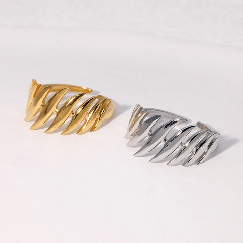 Offener Verstellbarer Ring Edelstahl Blatt Feder Flügel Design Mode Schmuck Für Frauen Hochglanzpoliert