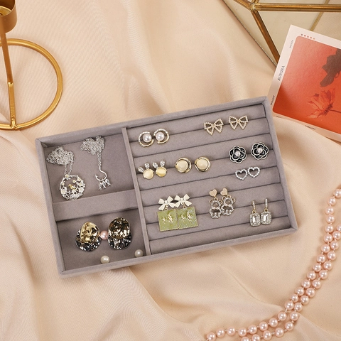 Velvet Jewelry Display Tray Organizer Earring Ring Storage Drawer Insert Soft Flannel Jewelry Holder Showcase For Jewelry Display