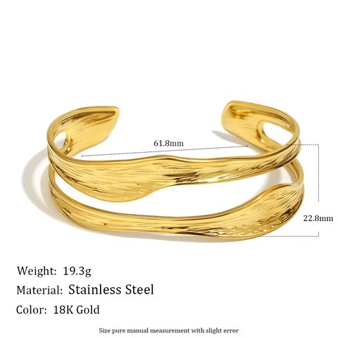 Wavy Texture Double Layer Cuff Bangle 18K Gold Plated Stainless Steel Chic Minimalist Niche Jewelry For Women