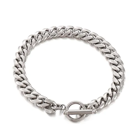 Cuban Link Bracelet Stainless Steel Toggle Clasp Polished Minimalist Hip Hop Punk Streetwear Jewelry For Men