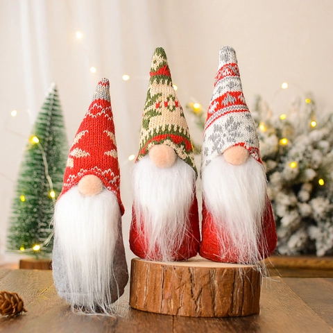 Kerst Kabouter Decoraties Sneeuwvlok Gebreide Muts Gezichtsloze Boskabouter Pop Zittende Kabouter Ornament Voor Huis Kerstboom Feest Decor