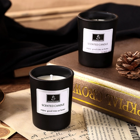 Scented Candle English Pear Freesia Plant Wax Essential Oil Black Matte Glass Jar Home Fragrance Aromatherapy Minimalist