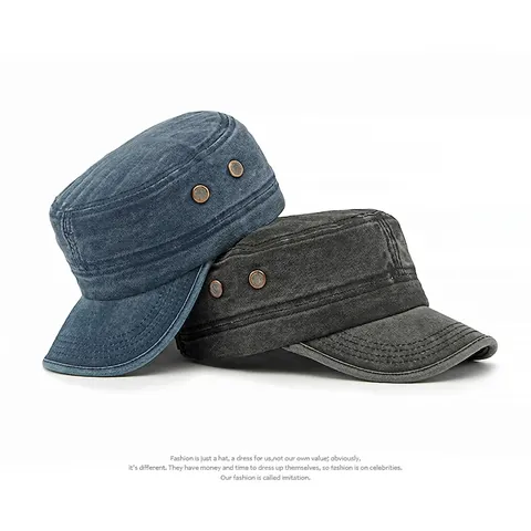 Cadet Cap Gewaschene Baumwolle Flat Top Hut Militärstil Atmungsaktiv Sonnenschutz Vintage Verstellbar Für Herren