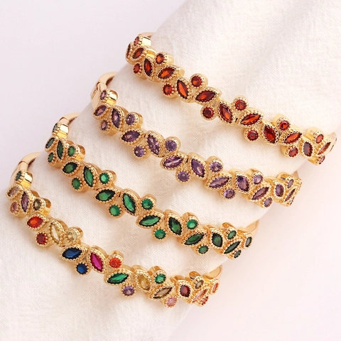Marquise Cubic Zirconia Bracelet For Women Copper 18K Gold Plated Elegant Geometric Bangle Hand Jewelry Luxury Accessory