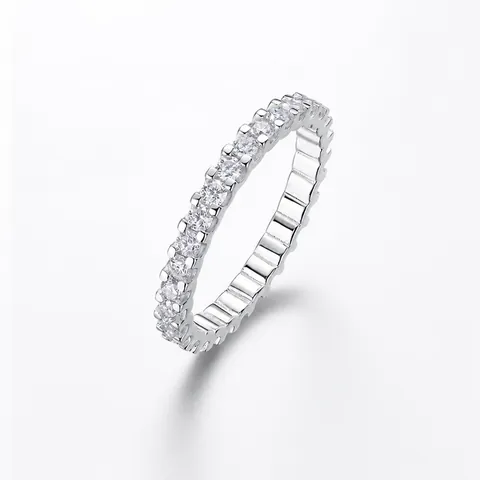 Anillo de Eternidad de Moissanita de Plata de Ley S925 para Mujer Talla Redonda Color D Engaste Pavé Joyería de Moda Minimalista