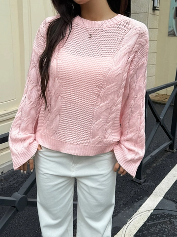 Women Cable Knit Sweater Pullover Crew Neck Long Sleeve Loose Fit Casual Solid Color Warm Knitwear For Autumn Winter