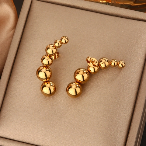 Boucles D'oreilles Ear Crawler En Acier Inoxydable Poli Doré Perles Dégradées Minimaliste Bijoux Femme Homme