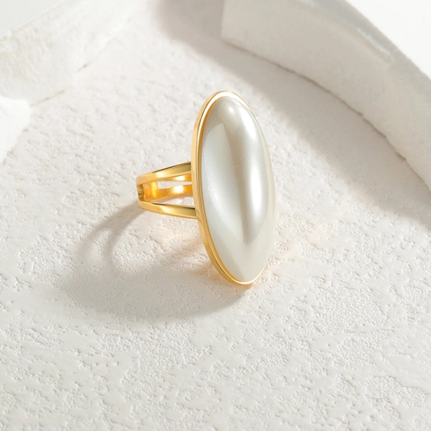 Anillo Abierto Y Pendientes de Acero Inoxidable Minimalista Perla Artificial Ovalada Oro 18k Joyería Ajustable Para Mujer