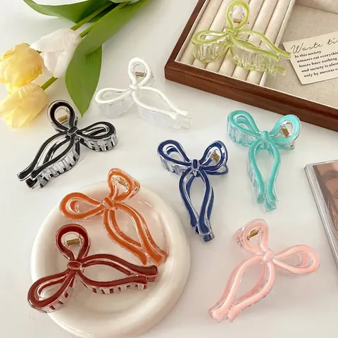 Bow Knot Hair Claw Clip Large Acrylic Jelly Color Transparent Shark Clip Korean Fashion Headwear Women Elegant