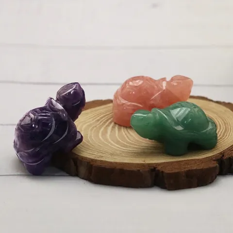 Miniature Turtle Figurine Natural Crystal Gemstone Hand Carved Tortoise Statue Desk Decor Healing Stone Ornament Gift