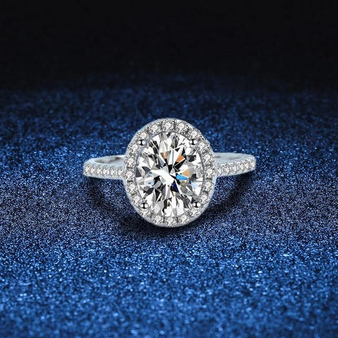 Luxury 925 Sterling Silver Moissanite Ring For Women Oval Halo Wedding Engagement Ring Bridal Jewelry Gift