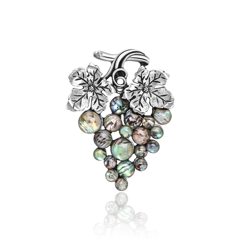 Broche de Aleación Vintage con Concha de Abulón Forma de Uva Plata Antigua Corsage para Mujeres Hombres Joyería de Moda Regalo
