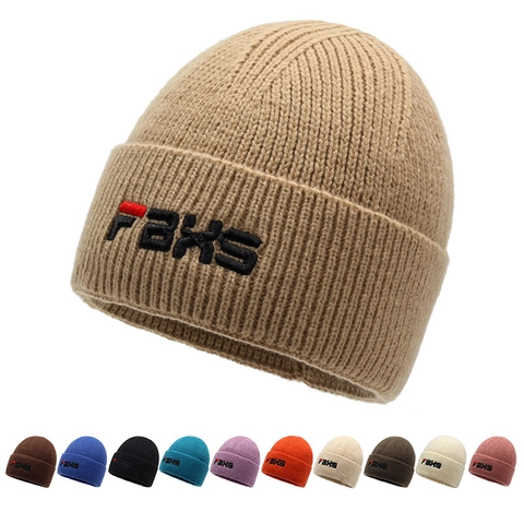 Beanie Knit Acrylic Hat Letter Embroidery Warm Cuffed Ribbed Outdoor Casual For Men Women Couples Solid Cold Weather