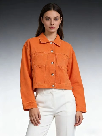 Women Denim Jacket Cotton Long Sleeve Cropped Jean Jacket Lapel Button Down With Pockets Casual Solid Color Vintage