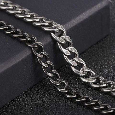 Pulsera De Cadena De Eslabones Cubanos Para Hombre Acero Inoxidable Vintage Negro Plata Punk Hip Hop Joyería
