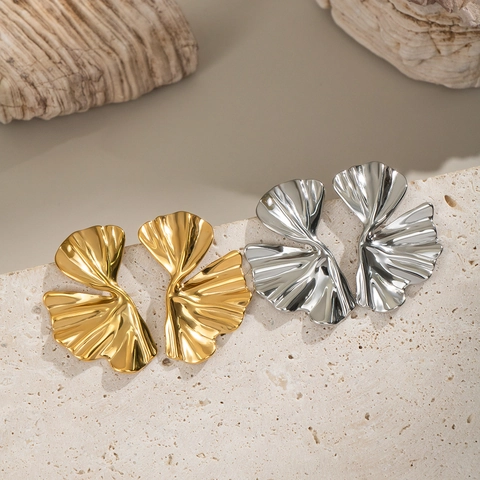 Ginkgo Leaf Stud Earrings Stainless Steel 18K Gold Plated Waterproof Hypoallergenic Minimalist Fashion Jewelry For Women