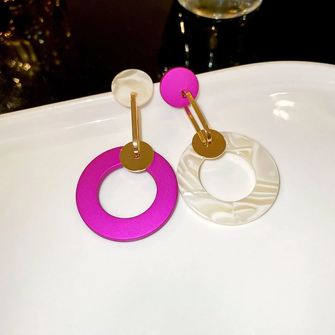 Asymmetric Geometric Circle Dangle Earrings With Silver Earring Post Alloy Acrylic Marble Pattern For Women Fashion